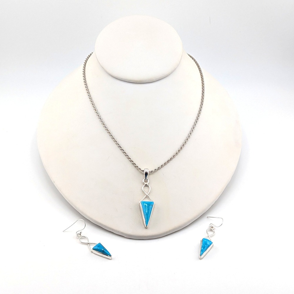 Native American Kingman Turquoise Necklace & Earrings Set - Elongated Triangle**